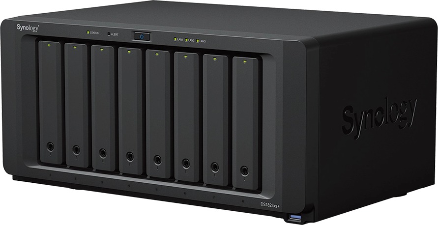Synology DS1823xs+ rear I/O with 10GbE, out-of-band management port and PCIe slot (official Synology product image, cropped)
