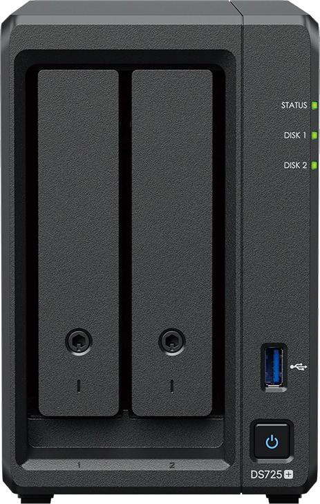 Synology DS725+ 2-bay DiskStation NAS, front view, white background