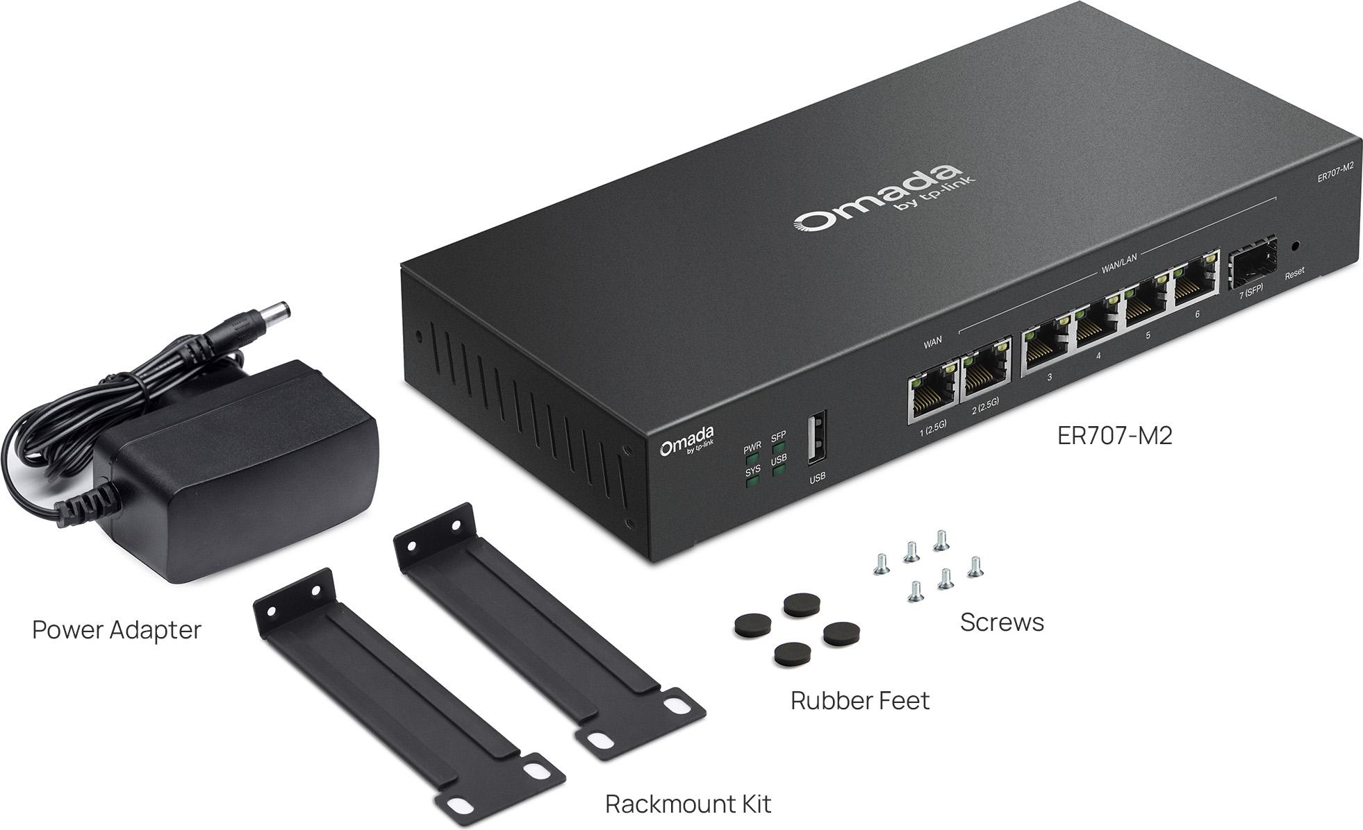 What is in the box: TP-Link Omada ER707-M2 VPN gateway (official TP-Link imagery)
