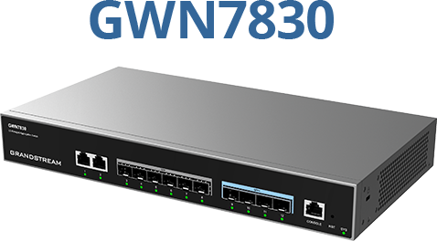Grandstream GWN7832 front panel with twelve 10G SFP+ ports — official product image courtesy of Grandstream Networks