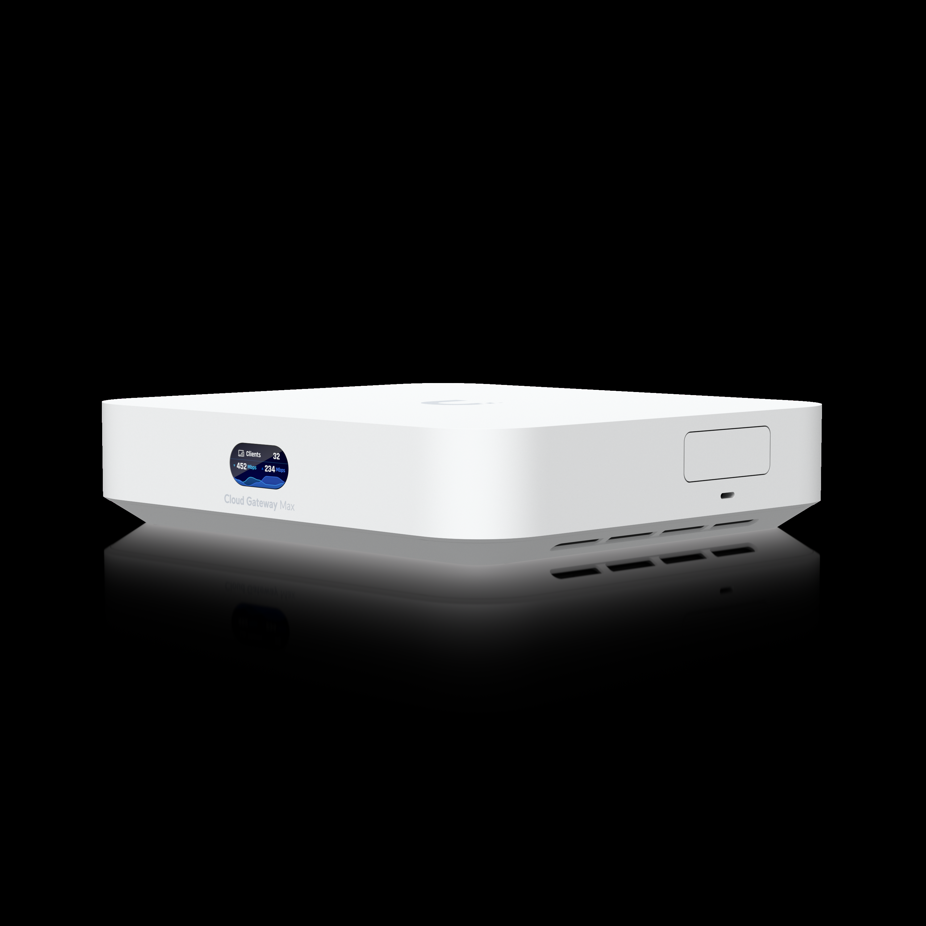 Ubiquiti Cloud Gateway Max UCG-Max compact desktop cloud gateway, front view with status display